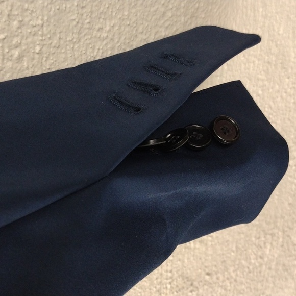 Ann Taylor Blue One Notched Collar Hook Front Long Sleeve Peplum Blazer Jacket - Picture 12 of 16